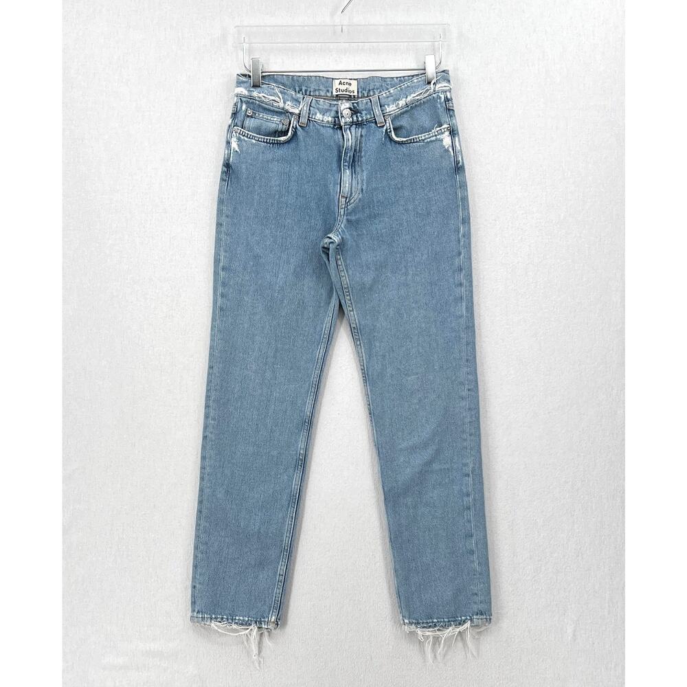 ACNE STUDIOS Boy Indigo Fray Jean Womens 26 Light Wash Distressed Tapered Slim - Picture 3 of 16